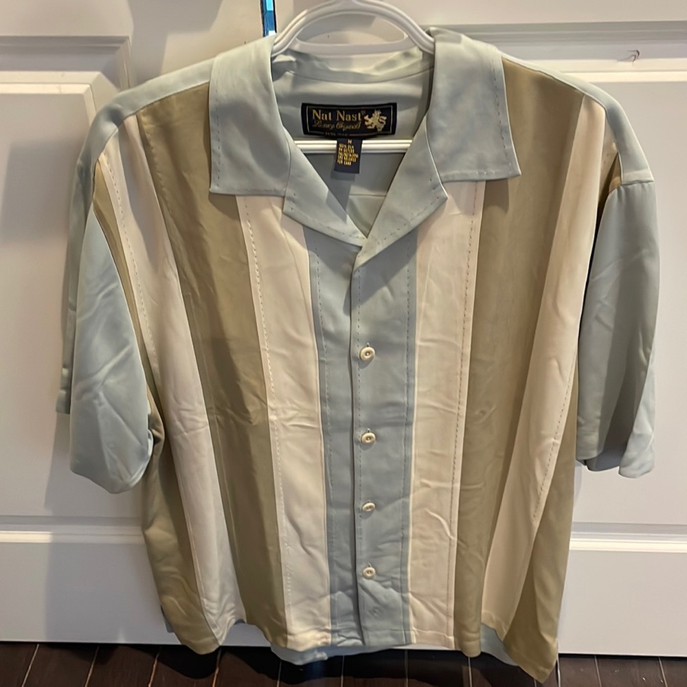 Nat Nast bowling shirt.  Tan stripes